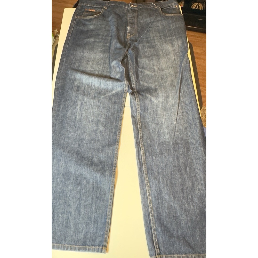 MEN JEANS BY LRG 42x32 Dark Blue w/Copper rivets FLAP pocket Vintage Y2K